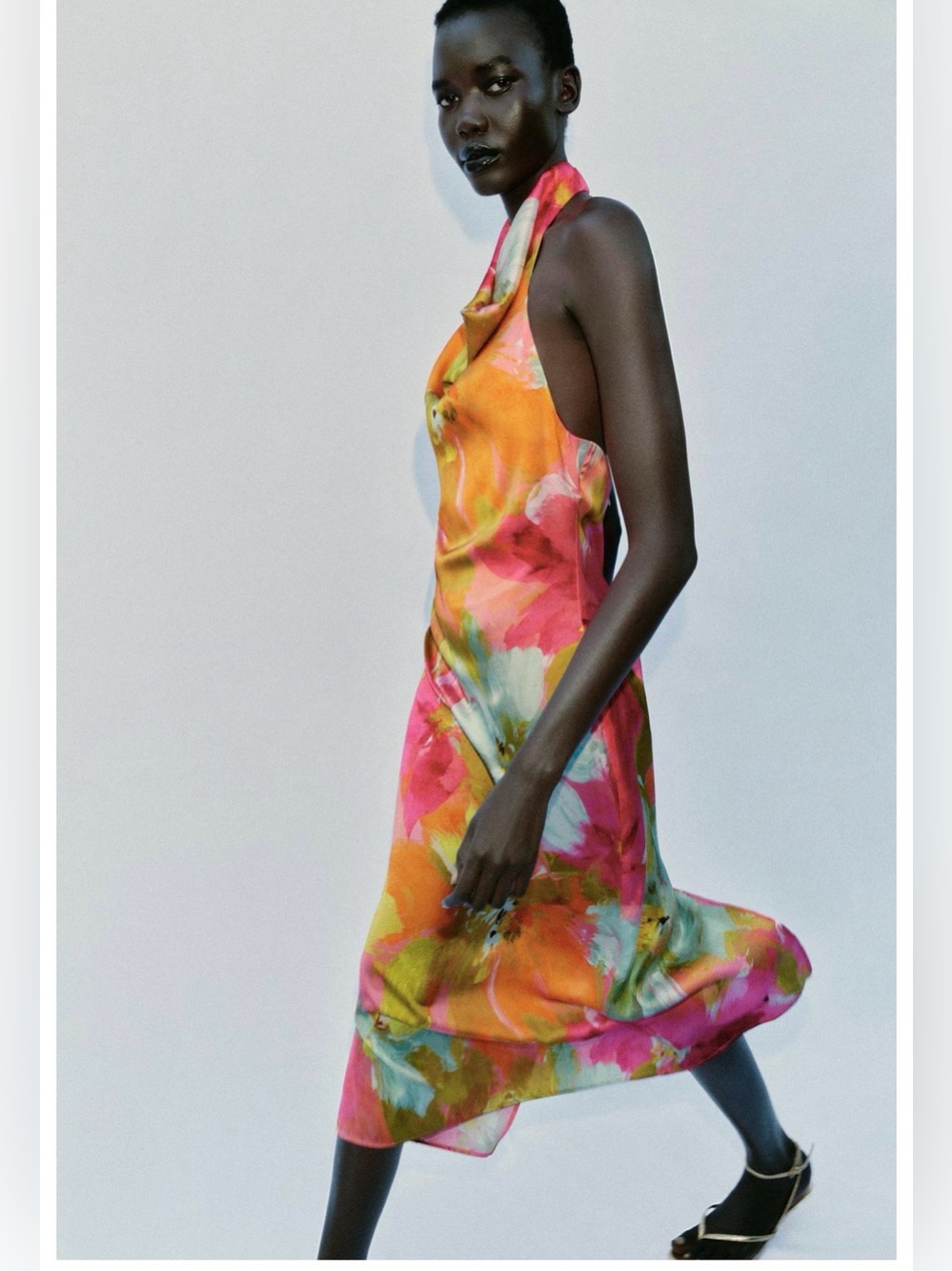 Zara Multicolor Floral Halter Midi Dress in Pink, Yellow, Aqua. POP - Picture 7 of 9